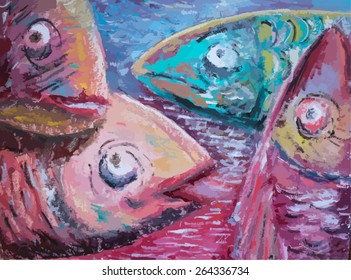 drawing oil fish vector