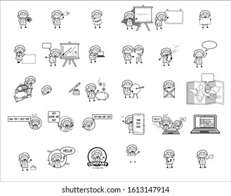 Drawing of Old Grandma Character - Set of Concepts Vector illustrations