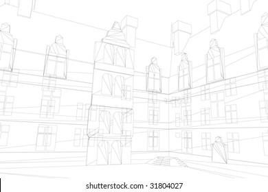 drawing of an old house built