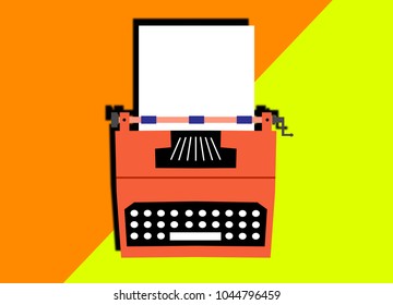 Drawing of an old nice typewriter with white folio
