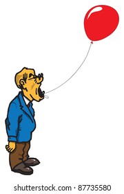 Drawing on alternative dentistry. A man with a balloon attachment to the tooth.