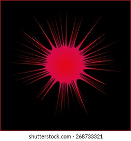 Drawing on a black background unusual figure exploding star bright red pink color disappearing into the distance in space expanding