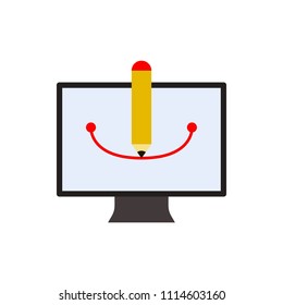 Drawing on the computer colored icon on white background