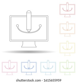 Drawing on the computer in multi color style icon. Simple thin line, outline vector of programming icons for ui and ux, website or mobile application