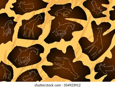 drawing on the giraffe skin, African brown background