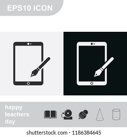 Drawing on a graphic tablet flat black and white vector icon.