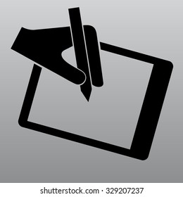 Drawing on a graphic tablet hand vector