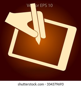 Drawing on a graphic tablet hand vector