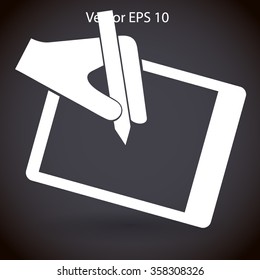 Drawing on a graphic tablet hand vector