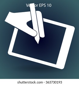 Drawing on a graphic tablet hand vector
