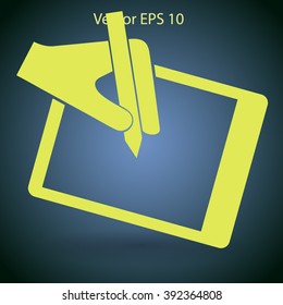 Drawing on a graphic tablet hand vector