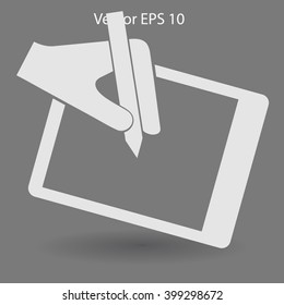 Drawing on a graphic tablet hand vector