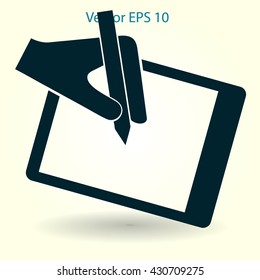 Drawing on a graphic tablet hand vector