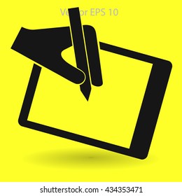 Drawing on a graphic tablet hand vector