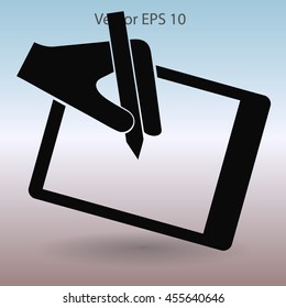 Drawing on a graphic tablet hand vector