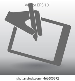 Drawing on a graphic tablet hand vector