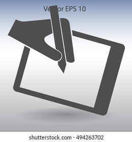 Drawing on a graphic tablet hand vector