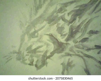 Drawing on a wall - lion head for wallpaper or textiles. Grunge fantastic lion head symbol for your creative ideas, backgrounds and textured, fabric products, covers, prints, etc.
