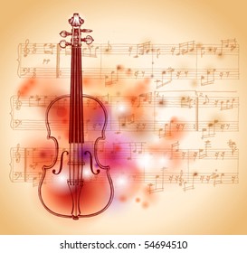 drawing on watercolor background of violin and sheet music - Original design