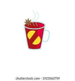 drawing on a white background mulled wine with lemon halves and star anise hot wine in a glass with spices