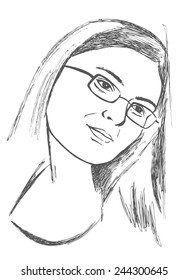 drawing on a white background young woman in glasses