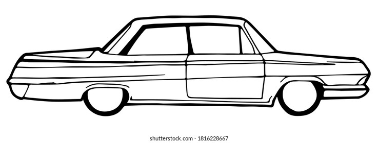 Drawing on white. Legacy car with front doors only. Vector illustration 