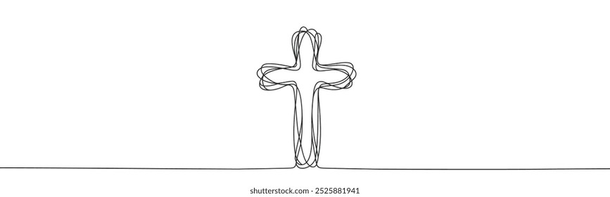 desenho com uma linha preta sobre um fundo branco representando uma cruz, uma crucificação.