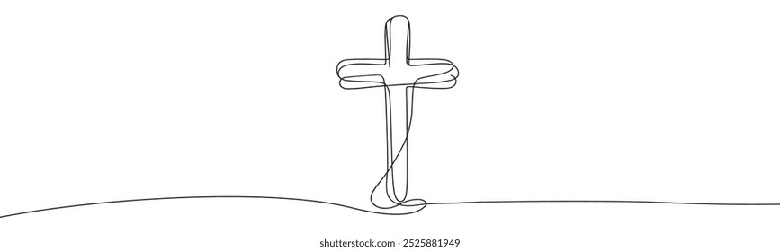 Dibujo con una línea negra sobre un fondo blanco que representa una cruz, una crucifixión.