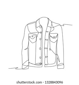 Drawing one continuous line. Denim jacket. Linear style