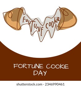 drawing of one continuous line Fortune Cookie. Happy Fortune Cookie Day, September 13th