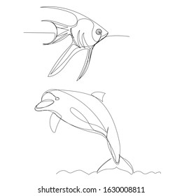 drawing in one continuous line, sea fish