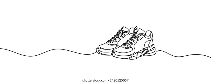 Drawing one continuous line. Sneakers with lacing. Linear style.