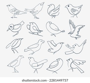 Drawing with one continuous line. Stylized birds. Vector illustration.