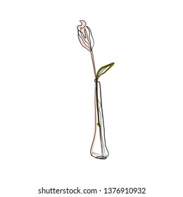 drawing one continuous line of a vase with a flower isolated on white background. Set of hand drawn doodle sketches 