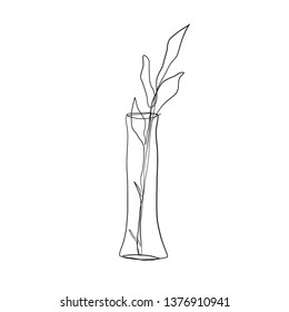 drawing one continuous line of a vase with a flower isolated on white background. Set of hand drawn doodle sketches 