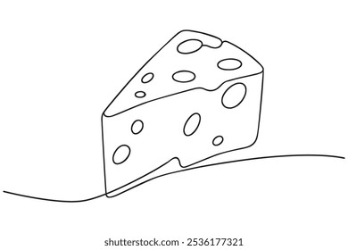 desenho de uma linha de queijo. peça de linha contínua de queijo. isolado sobre fundo branco, vetor