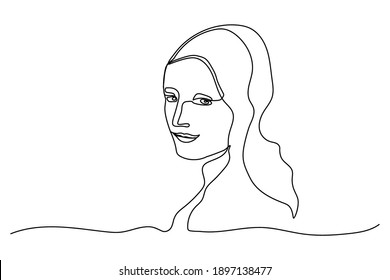 Drawing with one line. Portrait of a beautiful girl or woman. Vector illustration in the style of minimalism.