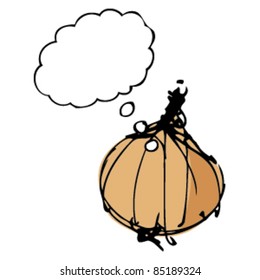 Drawing of an onion with speech bubble