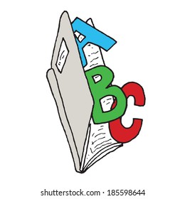 Drawing of an open Book with the letters ABC coming out of it, Hand Drawn Line art