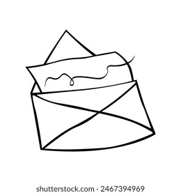 Drawing of an open envelope with a letter. Hand drawn vector illustration. Decorative element for textiles, cards, posters, stickers. Illustration on an isolated background. EPS10
