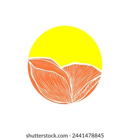 Eine Zeichnung eines orange-gelben Sonnensymbols