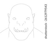 A drawing of a Orc with a mouth full of teeth. The monster has a menacing look on its face