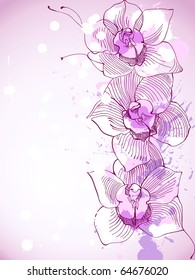drawing orchid with ink splashes