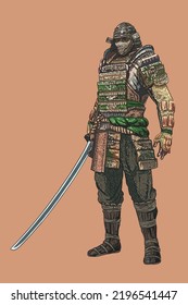 Drawing orochi warior armor, sword hero, japanese, art.illustration, vector
