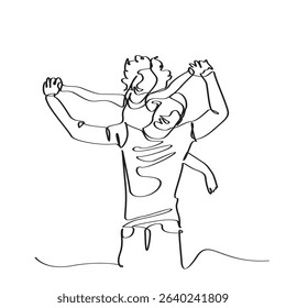 drawing outline art of a father carrying a child on his shoulders, world father's day concept with line art