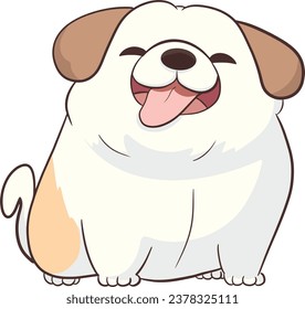 The drawing outline chubby funny dog in cartoon style, vector