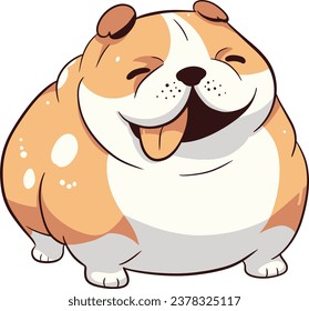 The drawing outline chubby funny dog in cartoon style, vector