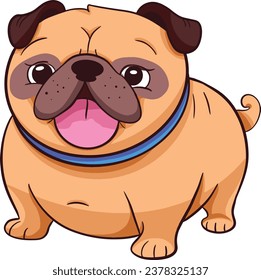 The drawing outline chubby funny dog in cartoon style, vector