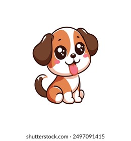 The drawing outline chubby funny dog in cartoon style, vector