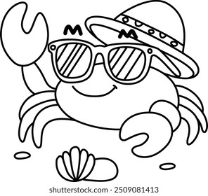 
Drawing outline crab with glasses and sun hat